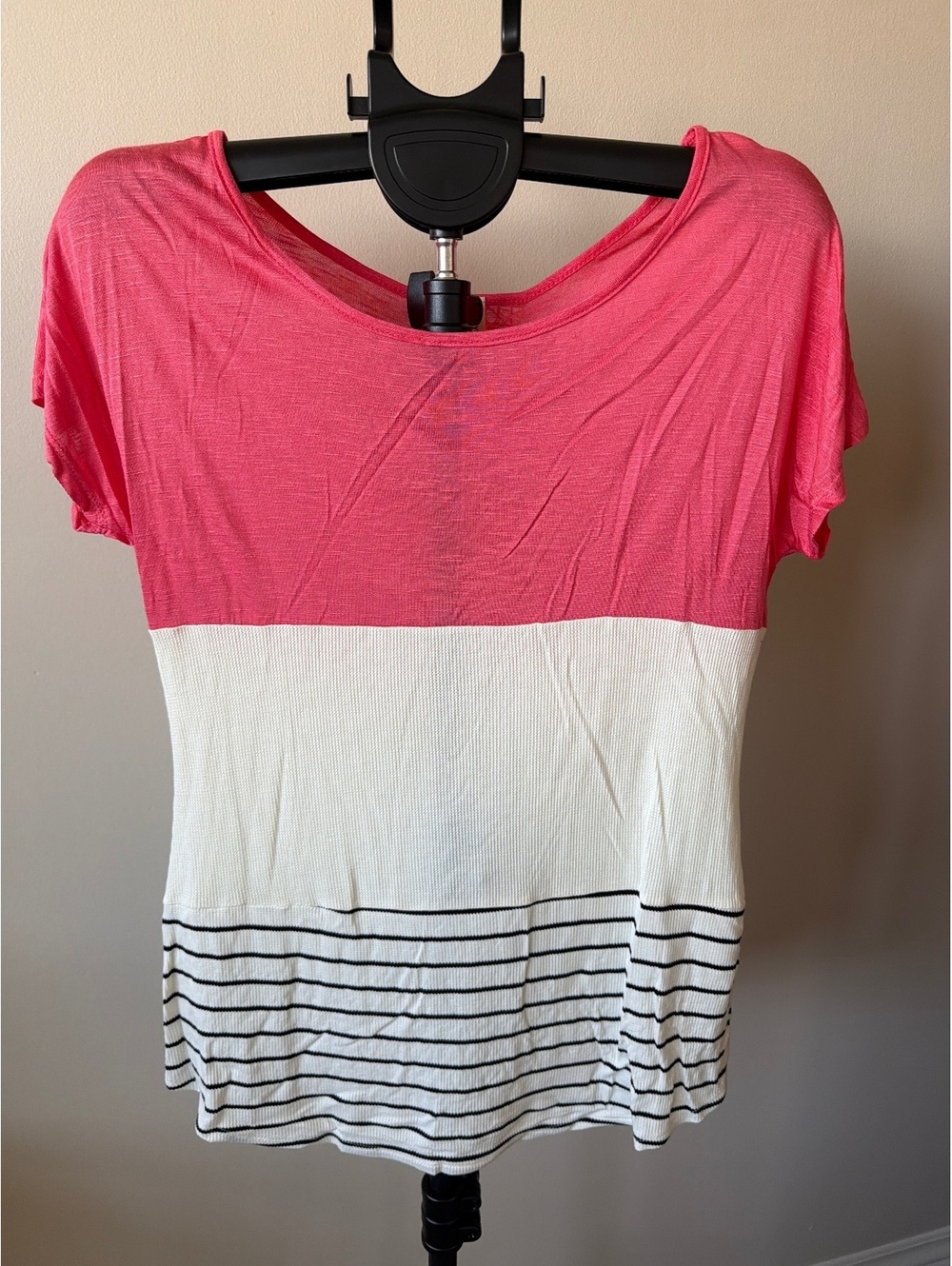 My Beloved Women's Colorblock Short Sleeve Top with Lace Detail, Size M